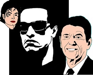 Image of three spirits Michael Jackson, Arnold Schwarzenegger, and Ronald Reagan.
