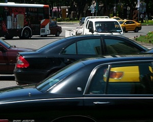 Shot of cars in traffic circle.