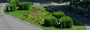 Aerial-view of traffic circle.