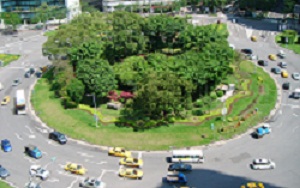 Master shot of traffic circle.