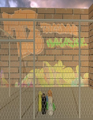 wall with graffiti.